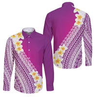 Tahiti Plumeria Tribal Pattern Family Matching Mermaid Dress and Hawaiian Shirt Wave Style Purple LT05 Dad's Shirt - Long Sleeve Purple - Polynesian Pride