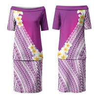 Tahiti Plumeria Tribal Pattern Family Matching Puletasi and Hawaiian Shirt Wave Style Purple LT05 Mom's Dress Purple - Polynesian Pride