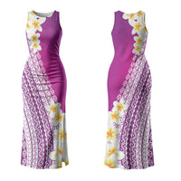 Tahiti Plumeria Tribal Pattern Family Matching Tank Maxi Dress and Hawaiian Shirt Wave Style Purple LT05 Mom's Dress Purple - Polynesian Pride