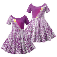 Tahiti Plumeria Tribal Pattern Family Matching Tank Maxi Dress and Hawaiian Shirt Wave Style Purple LT05 Daughter's Dress Purple - Polynesian Pride