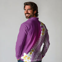 Tahiti Plumeria Tribal Pattern Long Sleeve Polo Shirt Wave Style Purple LT05 - Polynesian Pride