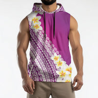 Tahiti Plumeria Tribal Pattern Sleeveless Hoodie Wave Style Purple LT05 - Polynesian Pride