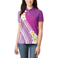Tahiti Plumeria Tribal Pattern Women Polo Shirt Wave Style Purple LT05 - Polynesian Pride