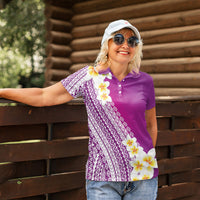 Tahiti Plumeria Tribal Pattern Women Polo Shirt Wave Style Purple LT05 - Polynesian Pride