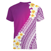 Tahiti Plumeria Tribal Pattern Women V-Neck T-Shirt Wave Style Purple LT05 - Polynesian Pride