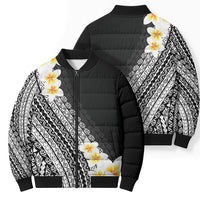 Tahiti Plumeria Tribal Pattern Bomber Puffer Jacket Wave Style Black LT05 - Polynesian Pride