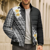 Tahiti Plumeria Tribal Pattern Bomber Puffer Jacket Wave Style Black LT05 - Polynesian Pride