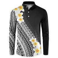 Tahiti Plumeria Tribal Pattern Button Sweatshirt Wave Style Black LT05 Black - Polynesian Pride