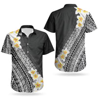 Tahiti Plumeria Tribal Pattern Couples Matching Off Shoulder Maxi Dress and Hawaiian Shirt Wave Style Black LT05 - Polynesian Pride