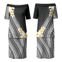 Tahiti Plumeria Tribal Pattern Couples Matching Puletasi and Hawaiian Shirt Wave Style Black LT05 - Polynesian Pride
