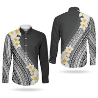 Tahiti Plumeria Tribal Pattern Couples Matching Tank Maxi Dress and Long Sleeve Button Shirt Wave Style Black LT05 - Polynesian Pride