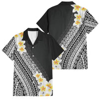 Tahiti Plumeria Tribal Pattern Family Matching Off The Shoulder Long Sleeve Dress and Hawaiian Shirt Wave Style Black LT05 Dad's Shirt - Short Sleeve Black - Polynesian Pride