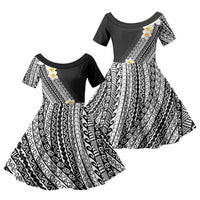 Tahiti Plumeria Tribal Pattern Family Matching Puletasi and Hawaiian Shirt Wave Style Black LT05 Daughter's Dress Black - Polynesian Pride