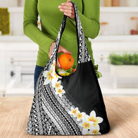 Tahiti Plumeria Tribal Pattern Grocery Bag Wave Style Black LT05 - Polynesian Pride