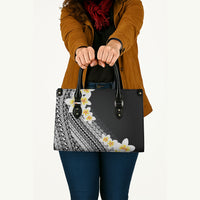Tahiti Plumeria Tribal Pattern Leather Bag Wave Style Black LT05 - Polynesian Pride