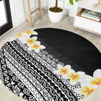 Tahiti Plumeria Tribal Pattern Round Carpet Wave Style Black LT05 Black - Polynesian Pride