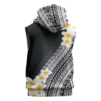 Tahiti Plumeria Tribal Pattern Sleeveless Zip Hoodie Wave Style Black LT05 - Polynesian Pride