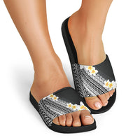 Tahiti Plumeria Tribal Pattern Slide Sandals Wave Style Black LT05 - Polynesian Pride