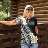 Tahiti Plumeria Tribal Pattern Women Polo Shirt Wave Style Black LT05 - Polynesian Pride