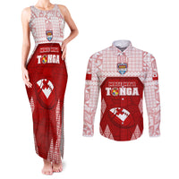 Custom Tonga Rugby Couples Matching Tank Maxi Dress and Long Sleeve Button Shirt 2023 Pacific Championships Kupesi Ngatu Mate Maa LT05 Red - Polynesian Pride