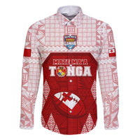 Custom Tonga Rugby Family Matching Tank Maxi Dress and Hawaiian Shirt 2023 Pacific Championships Kupesi Ngatu Mate Maa LT05 Dad's Shirt - Long Sleeve Red - Polynesian Pride