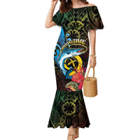 Vanuatu Fishing Family Matching Mermaid Dress and Hawaiian Shirt It's Time To Fish LT05 Mom's Dress Black - Polynesian Pride