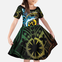 Vanuatu Fishing Family Matching Short Sleeve Bodycon Dress and Hawaiian Shirt It's Time To Fish LT05 Daughter's Dress Black - Polynesian Pride