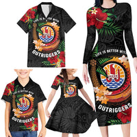 Personalised French Polynesia Outrigger Canoe Race Family Matching Long Sleeve Bodycon Dress and Hawaiian Shirt Tropical Vibe LT05 - Polynesian Pride