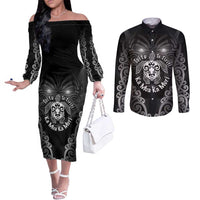 Aotearoa Toitu Te Tiriti Couples Matching Off The Shoulder Long Sleeve Dress and Long Sleeve Button Shirt Ka Mua Ka Muri LT05 Black - Polynesian Pride