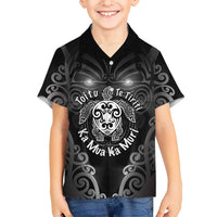 Aotearoa Toitu Te Tiriti Family Matching Tank Maxi Dress and Hawaiian Shirt Ka Mua Ka Muri LT05 Son's Shirt Black - Polynesian Pride