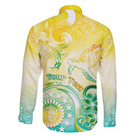 Personalised Cook Islands Kia Orana Family Matching Off Shoulder Short Dress and Hawaiian Shirt Polynesian Turtle With Circle Stars LT05 - Polynesian Pride