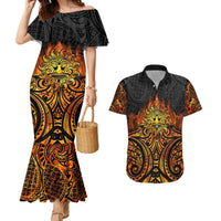 New Zealand Tamanuitera The Sun Couples Matching Mermaid Dress and Hawaiian Shirt Maori Pattern LT05 Orange - Polynesian Pride