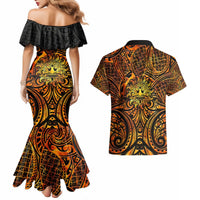 New Zealand Tamanuitera The Sun Couples Matching Mermaid Dress and Hawaiian Shirt Maori Pattern LT05 - Polynesian Pride
