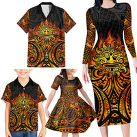 New Zealand Tamanuitera The Sun Family Matching Long Sleeve Bodycon Dress and Hawaiian Shirt Maori Pattern LT05 - Polynesian Pride