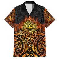 New Zealand Tamanuitera The Sun Family Matching Long Sleeve Bodycon Dress and Hawaiian Shirt Maori Pattern LT05 Dad's Shirt - Short Sleeve Orange - Polynesian Pride