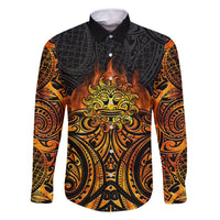 New Zealand Tamanuitera The Sun Family Matching Long Sleeve Bodycon Dress and Hawaiian Shirt Maori Pattern LT05 Dad's Shirt - Long Sleeve Orange - Polynesian Pride