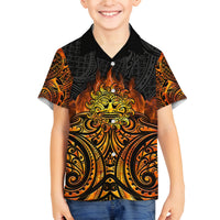 New Zealand Tamanuitera The Sun Family Matching Off Shoulder Short Dress and Hawaiian Shirt Maori Pattern LT05 Son's Shirt Orange - Polynesian Pride