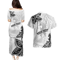 Personalised Polynesia Brain Cancer Couples Matching Puletasi and Hawaiian Shirt No One Fights Alone