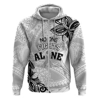 Personalised Polynesia Brain Cancer Zip Hoodie No One Fights Alone