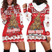 Personalised New Zealand Christmas In July Hoodie Dress Maori Kiwi Xmas Tree - Red LT05 - Polynesian Pride
