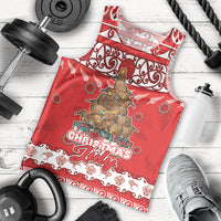Personalised New Zealand Christmas In July Men Tank Top Maori Kiwi Xmas Tree - Red