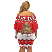 Personalised New Zealand Christmas In July Off Shoulder Short Dress Maori Kiwi Xmas Tree - Red LT05 - Polynesian Pride