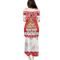 Personalised New Zealand Christmas In July Puletasi Maori Kiwi Xmas Tree - Red LT05 - Polynesian Pride