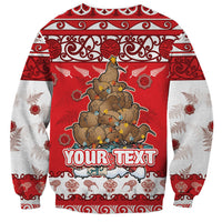 Personalised New Zealand Christmas In July Sweatshirt Maori Kiwi Xmas Tree - Red