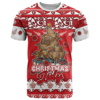 Personalised New Zealand Christmas In July T Shirt Maori Kiwi Xmas Tree - Red