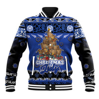Personalised New Zealand July Christmas Baseball Jacket Maori Kiwi Xmas Tree - Blue
