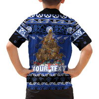 Personalised New Zealand July Christmas Family Matching Puletasi and Hawaiian Shirt Maori Kiwi Xmas Tree - Blue LT05 - Polynesian Pride