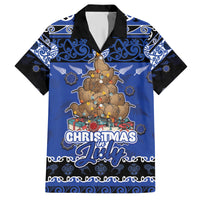 Personalised New Zealand July Christmas Family Matching Short Sleeve Bodycon Dress and Hawaiian Shirt Maori Kiwi Xmas Tree - Blue LT05 Dad's Shirt - Short Sleeve Blue - Polynesian Pride