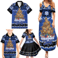 Personalised New Zealand July Christmas Family Matching Summer Maxi Dress and Hawaiian Shirt Maori Kiwi Xmas Tree - Blue LT05 - Polynesian Pride