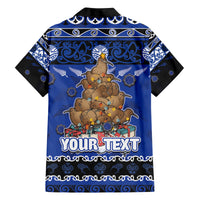 Personalised New Zealand July Christmas Family Matching Summer Maxi Dress and Hawaiian Shirt Maori Kiwi Xmas Tree - Blue LT05 - Polynesian Pride